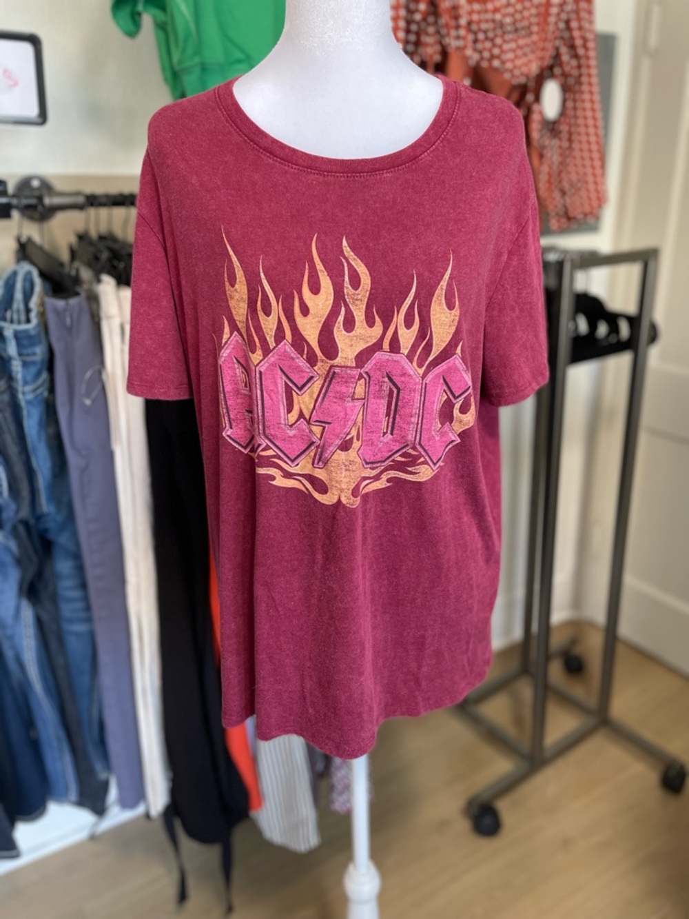 Time and Tru Maroon Tee with Pale Pink Logo